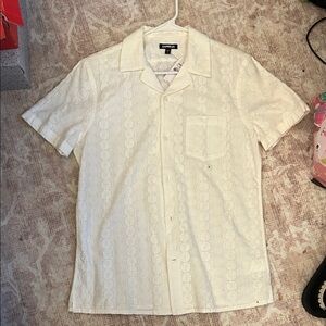 Express Off-White Patterned Button-Down Shirt